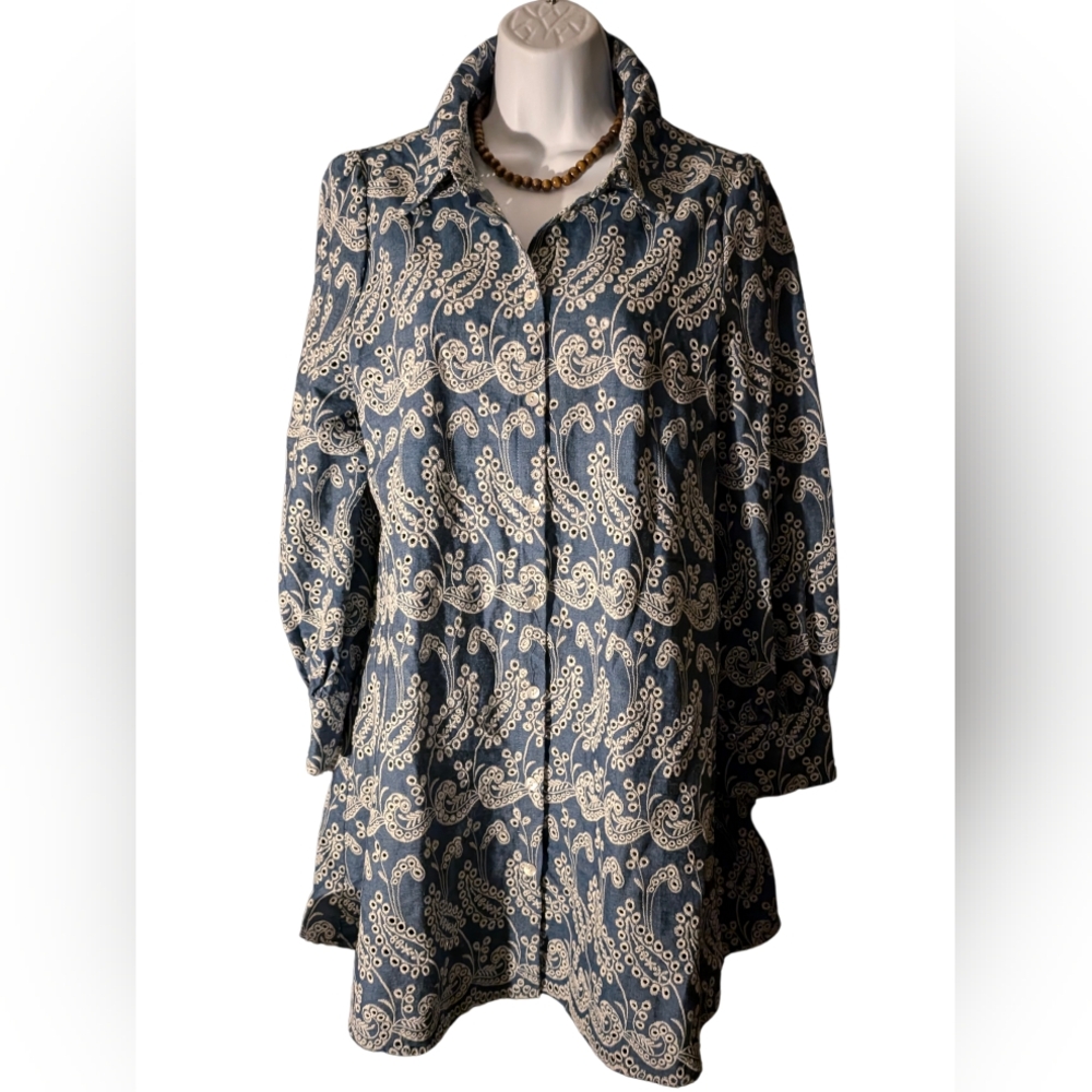 Zara Eyelit Denim shirt dress. Mini length